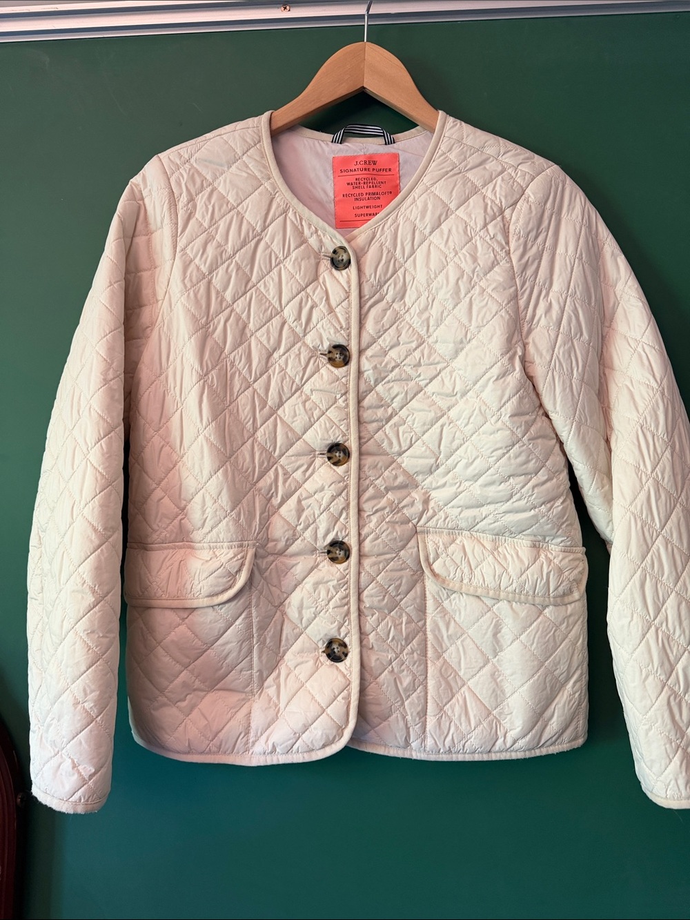J. Crew Cream Signature Puffer Womens 6 Recycled Water-Repellent Primaloft Warm